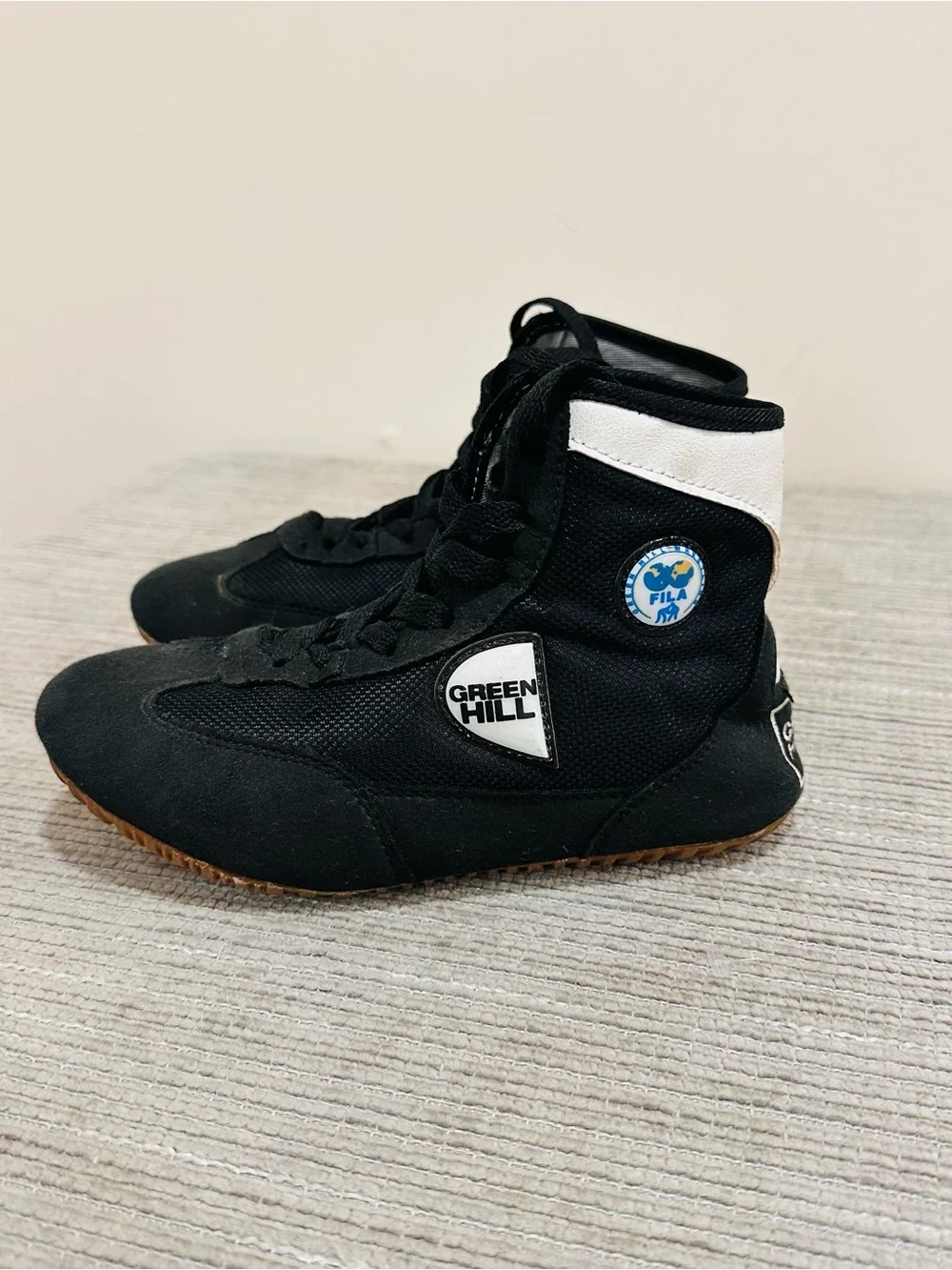 Green Hill Wrestling Shoes Black White High Top Sambo MMA Boots EUR 34 US 4.5